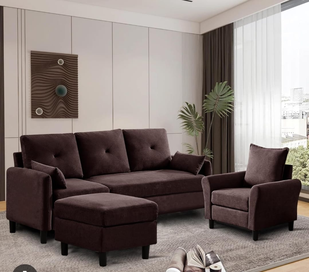 Fabric Corner Sofa with Ottoman – Modern Living Room Furniture